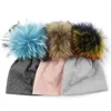 Berets Candy Color Baby Beanies Infant Winter Warm Beanie Hats Soft Cotton Caps Girls Boys 15cm Real Fur Pompom