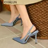 2022 New SUOJIALUN Spring Brand Women Slingback Sandals Pointed Toe Slip On Thin High Heel Ladies Elegant Pumps Shoes Dr 5bbb