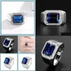 Con pietre laterali Blu Corindone Zaffiro Anelli aperti Argento placcato Platino Tanzanite Live Anello da uomo Moda Classico Prepotente Lusso Dhqcy