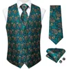 Gilet da uomo Teal Green Paisley 100% seta Abito formale Abito Gilet Cravatta Spilla Fazzoletto da taschino Set per smoking DiBanGu 230209