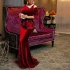 Casual Dresses 3/4 Sleeve Gown Dress Elegant O Neck Fishtail Hem Bodycon Dress Cold Shoulder Velvet Mermaid Long Dress Trendy High Waist Dress 230210