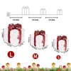 Juego de 3 decoraciones de Navidad iluminadas para interiores con cuerdas, decoración de cajas para exteriores preiluminadas con lazo para fiesta en el patio exterior