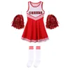 Cheerleading Kid Girls Cheerleading Costumes Vestido de Roleplay de Cosplay de dança de dança imprimida uniforme com meias para performance de palco 230210