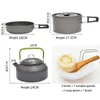 Camp Kitchen Camping Cooking Utensils Outdoor Aluminum Tableware Set Kettle Pans Pots Hiking Picnic Travelling Tourist Supplies Equipment 230210