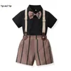 Ensembles de vêtements haut et haut nouvel été enfants garçons Gentleman vêtements ensembles Shorts manches noeud papillon chemises bretelles Shorts 2 pièces costume formel W230210