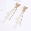 Stud Earrings 2023 Earring Jewelry Butterfly Drop Simulated Pearl Long Metal Tessel Crystal For Women Gift