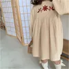 女の子Sドレスガールズコットンフリルキッズソリッド春秋の幼児刺繍ボヘミアンスタイルの女の女の子服230209