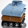 Men's Casual Shirts Men Fleece Shirt Button-Down Polyester Keep Warm Autumn Winter Fashion Pocket Bottoming Blouse For Office