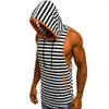 Men's Hoodies Male Hooded Vest Undershirt Summer Fitness Hoodie Tank Top Mens Stringer Striped Sleeveless Bodybuilding Tee Shirts Men MY076