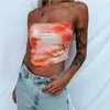 Kvinnors tankar Camis Fashion Tie Dye Print Summer Halter Sexig Backless Lace Up Crop Top Tube Girls Croped Feminino Söt streetwear