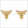 Earrings Necklace Exquisite And Fashionable Natural Citrine Peridot Microset Small Bee Set Decoration Ladies Jewelry Beeshaped Cub Dhxde