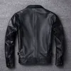 Men's Leather Faux Leather Men's Top Layer Cowhide Motorcycle Suit Large Size addition Cotton Leather Jacket Lapel Casual Coat 230209