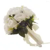 Fiori decorativi Bouquet da sposa artificiale Bouquet da sposa fatto a mano con fiori di seta per le damigelle d'onore