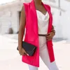 Women's Suits Summer Women Blazer Vest Sleeveless Single Button Flap Pockets Mid-Length Fashion Solid Color Lapel Office Suit Waistcoat
