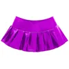 Gonne Mini Clubwear da donna sexy per Pole Dancing Minigonna plissettata lucida metallizzata con perizoma incorporato Abito corto rave