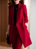 Damen Zweiteilige Hose Herbst Winter Damen Arbeitskleidung Hosenanzug Rot Blau Schwarz Langer Blazer Set Damen Büro Damen Jacke und Hose 2 Stück 230209