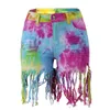 Jeans zomers shorts gescheurd heupen heup deksel lage taille hoge elastische tie-dye franing dames hot pants 9028