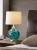 Lámparas de mesa Personalización de gama alta Lámpara de escritorio de vidrio azul mediterráneo Estudio Dormitorio Mesita de noche Creativo Todo cobre Lujo