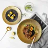 Plates Black Big Gold Rim Porcelain Dish Plate Dinner Ceramic Steak Cake Salad Soup Bowl Dinnerware Set For Restaurant