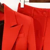 Womens Two Piece Pants High Quality Fashion Designer Blazer Suit Set Single Button Red Flare 230209