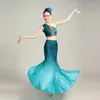 Stage Wear Green Chinese Dai Dance Costumes For Girls Women Sexy Peacock Clothing Fishtail Skirt Suits Festival Performance