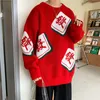 Men's Sweaters Hong Kong Christmas Red Men Oversize O Pullovers Couples Knitted Mahjong Sweater Sueteres Hombre Cartoon 230209