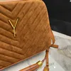 Women Nubuck Rubbed Cowhide Leather Camera Bag Chevron line V-stitc Quilted Purse Tassel Adjustable Shoulder Strap Crossbody Shoulder Cosmetic Case Handbag 23CM