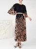 Casual Dresses Lanmrem Contrast Color Pleated Dress for Women Leopard Print O-Neck Flare ärmar Fashion Female Clothes 2023 Summer 2YA174