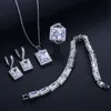 Necklace Earrings Set & BeaQueen Square Princess Cut Clear Cubic Zircon Stone Wedding Bracelet Ring Women Party Jewelry JS144