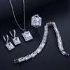 Ketting oorbellen set Beaqueeen Square Princess gesneden heldere kubieke zirkoon steen bruiloft armband ring vrouwen feest sieraden js144