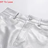 Skirts FP To Love French Silver PU Mini Skirts Sexy High Waist Hip Skirt Chic Retro Short A-Line 230209