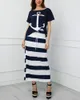 Work Dresses Women Summer Boat Anchor Print T-Shirt & Striped Skirt Set Female Sexy Outwear Homewear Suit Lady Casual Two Piece Outfits