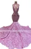 2023 Pink Long Prom -jurken Mermaid Zwarte Girls Sexy Backless Halter 3D Flowers African Women Formal Evening Party BC15100 GW0210