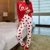 Women's Sleepwear Autumn And Winter Women's Long Sleeve Pajamas Set Cute Love Print Top And Pants Pjs Lounge Sets Home Wear Set 230209