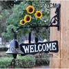 Decorative Figurines Objects & Yellow Green Sunflower Cast Iron Hand Cranking Bell With Hanging Welcome Signs Plaque Home Garden Paint Doubl
