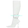 Boots Glamorous Ladies Autumn Winter Shoes Woman Knee High Pointed Toe Heels Buckle Party Runway Brand Short