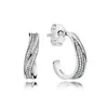 CZ Diamond Pave Wave Stud Earring for Pandora Real 925 여성을위한 스털링 실버 웨딩 보석 여성 약혼 선물 디자이너 후프 이어링 오리지널 박스