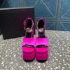 Hot pink Aevitas double platform satin sandals ankle strap side buckle chunky block high Heels square open-toe women's Luxury Designer shoes Evening factory footwear