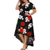 Casual Dresses Boho Dress 2023 Fashion Women's Floral Print Long Ladies V-ringen Sexig Me.Sh Short Sleeve Loose Maxi Plus SizeCasual