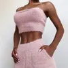 Pantalon deux pièces pour femmes Sexy Bodycon Set Fluffy Bustiers Tube Tops Shorts Costume Automne Hiver Vêtements Femmes Club Tenues Courtes Ensembles Assortis