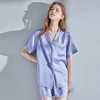 Damen-Nachtwäsche, Damen-Pyjama-Set aus echter Seide, solide Shorts, Nachthemd, Pyjama, Femme, luxuriöses blaues Bedgown, Hangzhou 19 Momme-Anzüge