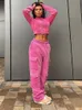 Damesbroek capris weemeek kawaii roze vrachtbroek y2k schattig fluwelen herfst winter lage juridische zweetbroek baggy pocket casual broek vrouwen joggen capris 230209