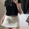 Skirts Winter Knitted Mini Y2k Lace Up Fur Cute Sweet Pencil Twist Skinny Club Sexy Low Waist Short Women Autumn