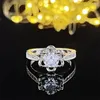 Wedding Rings Silver Color Designer Flower Style Fancy Engagement Jewelry Cubic Zirconia Romantic Valentine's Day Gift R3105