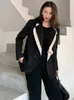 Kombinezony damskie Blazery Eam Kobiety Czarny kontrast Kolor Burr Blazer Lapel Long Sleeve Lose Fit Kurtka Moda Spring Autumn 1W519 230209