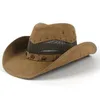 Berets Fashion Men Western Cowboy Hat For Dad Gentleman Leather Sombrero Hombre Jazz Caps Size 58-59CMBerets BeretsBerets Pros22