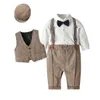 Zestawy odzieży Baby Boys Dżentelmen Suits Spring and Autumn Children Rompers Jacket Hat Suit Boy Ubrania 230209