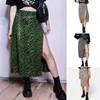 Kjolar sexig leopard sommar kjol kvinnor chiffong sida delad hög midja en linje blommig boho mode tight wraps elegant kvinna