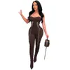 Women Jumpsuits Designer 2023 New Slim Sexy Bra Side Corn-eye Metal Chain Waist Up Straight Collar Rompers 3 Colours S-XXL