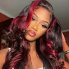 Human Hair Wigs Highlight Ombre Red Colored Body Wave Lace Front Wig For Black Women Burgundy Highlights Long Wavy With Baby 23021283R